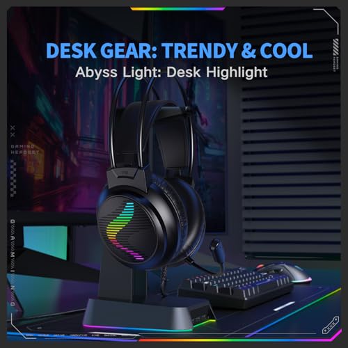 J11 Gaming Headset with Microphone, Noise Cancelling Gaming Headphones Compatible with PS4 PS5 Xbox One PC Laptop, Over-Ear Headset with LED RGB Light, 7.1 Stereo Surround Sound (Black) - color: Black