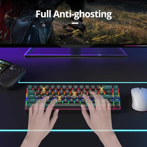 surmen 65% Mechanical Gaming Keyboard with Linear Red Switch, Wired Mini Compact Keyboard 60 Percent Backlit for Laptop Desktop PC Gamers（68 Sound Wave B-Rainbow） - color: 68 Sound Wave B-Rainbow