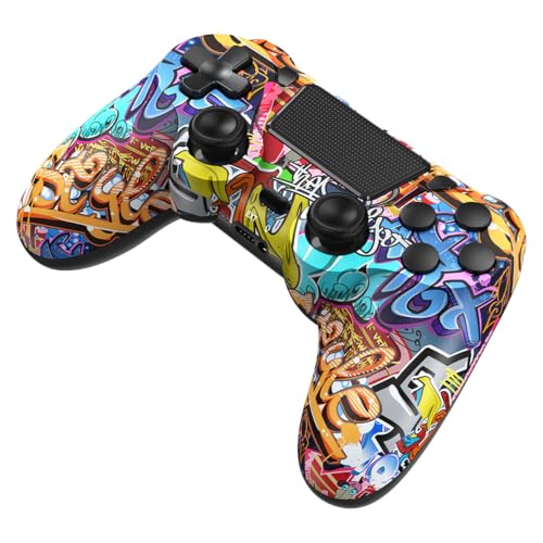TIANHOO Wireless Controller Compatible with PS4/Pro/Slim | with Vibration Feedback, Motion Sensing, Touchpad, Light Bar, Share, 3.5mm Headphone Jack(Graffiti) - color: Neo-Graffiti