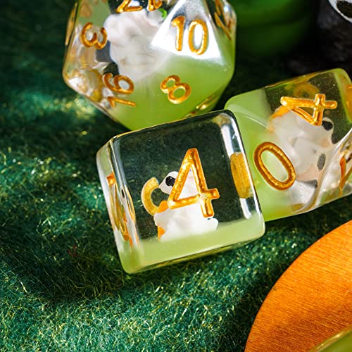 Cusdie 7-Die DND Dice, Polyhedral Dice Set Filled with Animal, for Role Playing Game D&D Dice (Rabbit) - color: Rabbit