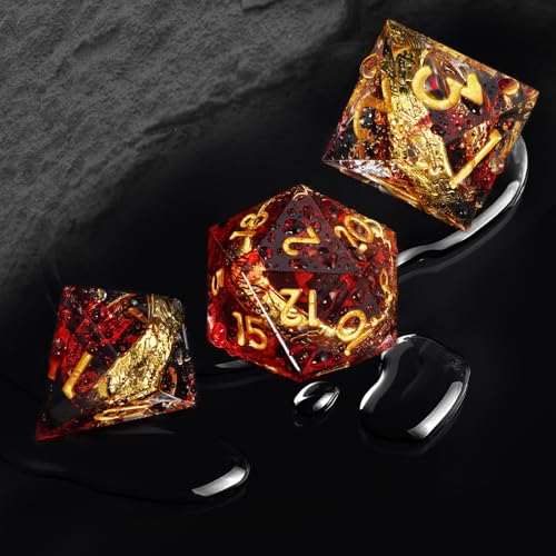 Golden Ring DND Dice Set, 7pcs D&D Polyhedral Sharp Edge Resin Dice with Box, Dice Set for Role Playing Dungeons and Dragons, Playing Games for D and D MTG RPG (Red) - color: Ring Red, style: Ring