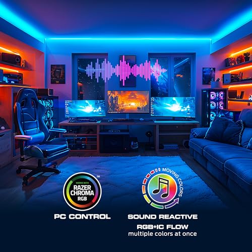 Monster Smart RGB+IC LED Strip Lights – Sound Reactive Strip Lights for Bedroom, App & Voice Control, RGB Light Strip for Room, Alexa Google Home, Razer Chroma Sync (100ft) - size: 100ft