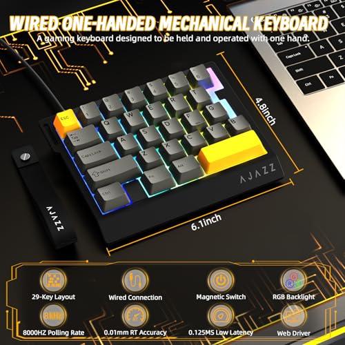 A.JAZZ AK029 Wired 29 Keys One-Handed RGB Gaming Keyboard with 8000HZ,0.01mm RT Magnetic Switches Adjustable Actuation,Hotswappable Mechanical Keyboard,Aluminum Plate,Web Driver for Gamers-Black - color: Black