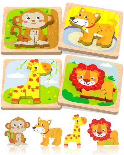 Benresive Wooden Toddler Puzzles, Montessori Toddler Toys for 1 2 Year Old | 6 Pcs Puzzles, 1 2 3 Year Old Girl Boy Great Gifts, Learning Educational Preschool Bolck Toys for 1 2 3 Year Old - style: 4 PCS