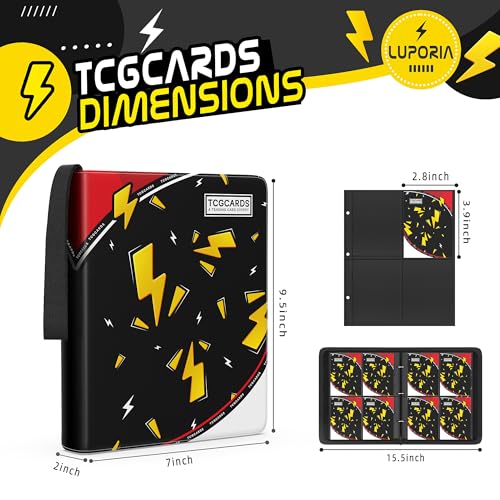 Trading Card Binder 4 Pocket,400 Pocket Card Collection Binder with 50 Removable Sleeves,PU Waterproof Top Card Book,3-Ring Zipper Collectible Trading Card Album for MTG/TCG/Card Holder Gift(Black) - color: Black, size: Small