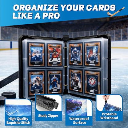 Hockey Card Binder with Sleeves, 4-Pocket Portable Card Protectors Album Holder Book with Zipper, Fits 400 Cards with 50 Removable Sleeves, Hockey Cards Display Storage Carrying Case - color: Hockey-400 cards