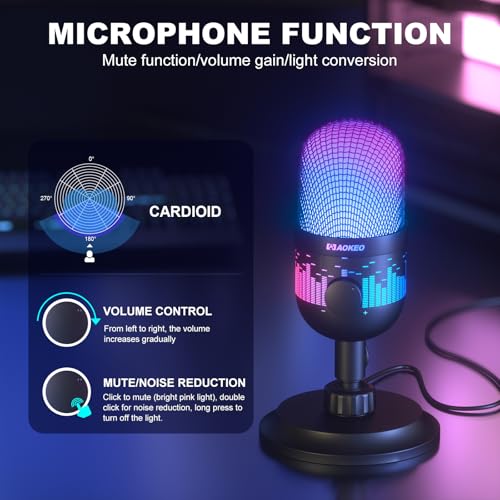 USB Gaming Microphone, Condenser Microphone for PC/MAC/PS4/PS5/Phone-Cardioid Mic with RGB Lighting - color: AK-1