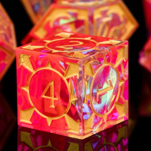 DND Resin dice Color Sharp Edge dice Set Dungeon Polyhedron D and D dice Set Suitable for D&D Role-Playing Tabletop Games D20 D12 D10 D8 D6 D4 (red) - color: Red