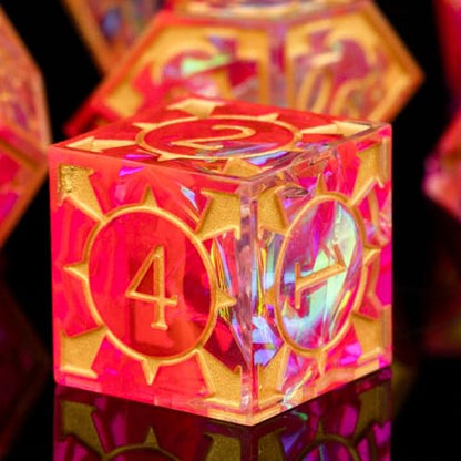 DND Resin dice Color Sharp Edge dice Set Dungeon Polyhedron D and D dice Set Suitable for D&D Role-Playing Tabletop Games D20 D12 D10 D8 D6 D4 (red) - color: Red