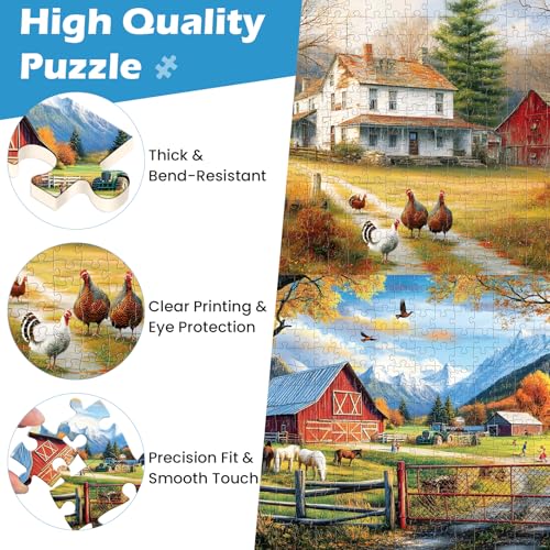 2 Pack 300 Pieces Puzzle for Adults,Autumn Puzzle Farm Jigsaw Puzzles 300 Pieces for Adults Kids Seniors Countryside Jigsaw Puzzle Premium Cardboard Puzzles for Tabletop Family Activity Gift - style: Farm Countryside