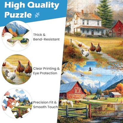 2 Pack 300 Pieces Puzzle for Adults,Autumn Puzzle Farm Jigsaw Puzzles 300 Pieces for Adults Kids Seniors Countryside Jigsaw Puzzle Premium Cardboard Puzzles for Tabletop Family Activity Gift - style: Farm Countryside