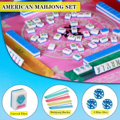 American Mahjong Sets with Pushers 166 Mahjong Tile Set 1.2 inch Blue American Mahjong Set