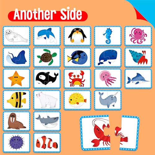 48 Animal Memory Matching Puzzles with Error-Correction, Self-Correcting Puzzle Match Game Educational Learning Activities for Toddlers Kindergarten, Animal-Themed Learning Games Toys for 3 Years Old - style: Animal-B