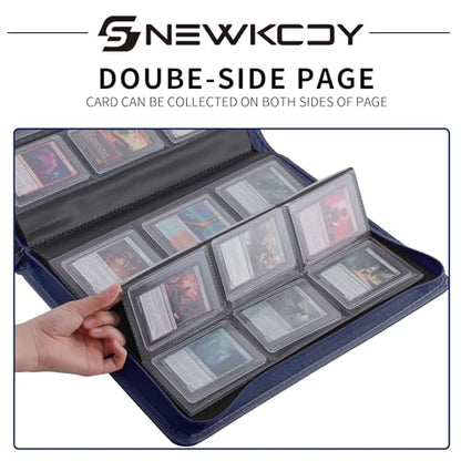 Snekdy Top loader Binder, 9 Pockets Top Loader，Holds 360 Top Loaders cards, Card binder with Sleeves for card in 3 x 4 inches color smooth Zipper PU Leather (Blue) - color: Blue