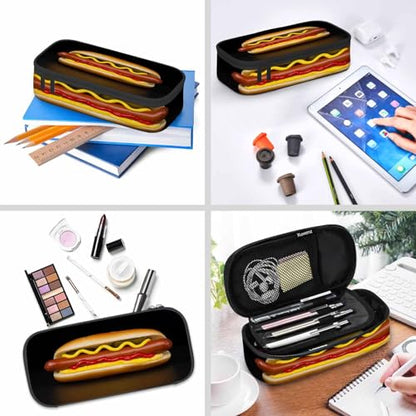 Burger Pencil Case Organizer Sausage Food Delicious Black Stationery Box Makeup Colleague Office Supply for Adults Men Women School Students Boy Girl - color: Burger