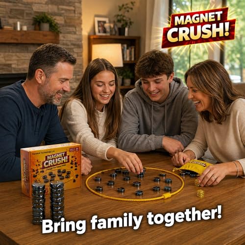 Magnet Crush Magnetic Strategy Board Game for Kids & Adults, Fun Tabletop Magnet Placement Game, STEM Educational Toy, Family Party Game, Travel Game, Puzzle Brain Teaser, Gift for Ages 9+