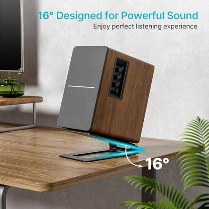 Desk Speaker Stands for Most Bookshelf Speakers, 22 lbs Capacity, 1 Pair | Speaker Riser with Anti-Vibration Pads, 16°Tilt Angle, Space-Saving Audio Stands for PC Speakers,1 Pair, Black