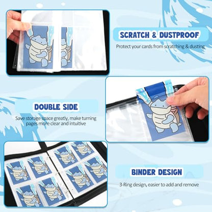 Premium Collectible Trading Card Albums，Card Binder Fits 400 Cards with 50 Removable Sleeves，Display Game Card Case book Holder, Turtle Themes - color: Turtle Cartoon