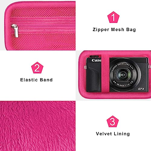 Canboc Camera Case for Canon PowerShot G7 X Mark III/ G7X Mark II Digital 4K Vlogging Camera, Point and Shoot 4K Video Camera Bag, Zipper Mesh Pocket fits USB Cable, Batteries, Rosered - color: Rosered