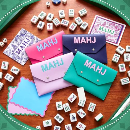Leather Mahjong Card Holder Clutch Card Pouch Mahjong Accessory 8x6inch Protective Cover Case with Secure Closure Ideal Gift for Lover Playing Game Night(4 Pcs,Blue, Pink, Teal, Purple) - color: Blue, Pink, Teal, Purple