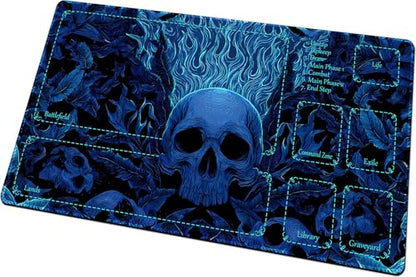 MTG Playmats(Stitched) 14x24in Compatible for OCG CCG RPG TCG Playmats with Card Zones Storage Bag (Mystery of Blue-with Zone) - color: Mystery of Blue-with Zone