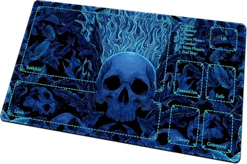 MTG Playmats(Stitched) 14x24in Compatible for OCG CCG RPG TCG Playmats with Card Zones Storage Bag (Mystery of Blue-with Zone) - color: Mystery of Blue-with Zone