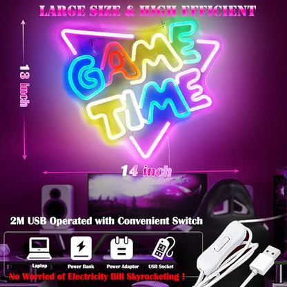 LED Neon Sign Light for Gamer Room Wall Decor - USB Powered with Switch - Acrylic Game Time Neon Sign - Gaming Accessories for Video Game Room Teen Boy Bedroom Gifts - style: Game Time