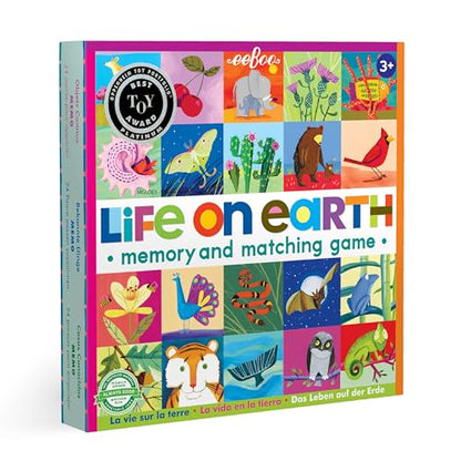 eeBoo Life on Earth Memory & Matching Game, Ages 3+, 1-4 Players | Introduces global flora & fauna. Sharpens recognition, concentration & memory skills. Includes 48 tiles, 24 pairs - style: Life on Earth