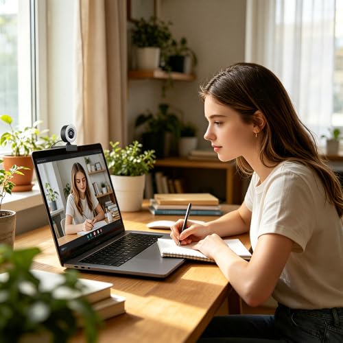 USB HD 1080P Video Webcam，with Ring Ligh and Microphoneand Rotatable Tripod& Privacy Cover for PC，, Fast AutoFocus，with Auto White Balance for Video Calls, Live Streaming Gaming & Online Meetings