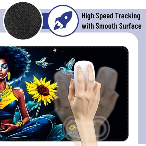 Large Mouse Pad and Keyboard Wrist Rest, Desk Pad for Keyboard and Mouse, 4-in-1 Large Gaming Mouse Pad with Wrist Support, Desk Mat for Home Office Study Game,Girl Sunflowers Hummingbirds - color: Girl Sunflowers Hummingbirds