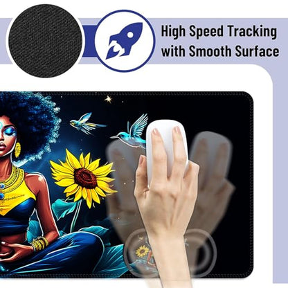 Large Mouse Pad and Keyboard Wrist Rest, Desk Pad for Keyboard and Mouse, 4-in-1 Large Gaming Mouse Pad with Wrist Support, Desk Mat for Home Office Study Game,Girl Sunflowers Hummingbirds - color: Girl Sunflowers Hummingbirds