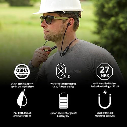 ISOtunes Xtra 2.0 Bluetooth Hearing Protection, OSHA Compliant Work Earbuds | 27 dB NRR, 85 dB volume limit, 11-hour battery, noise-cancelling mic, sound-isolating earplug design - color: Matte Black