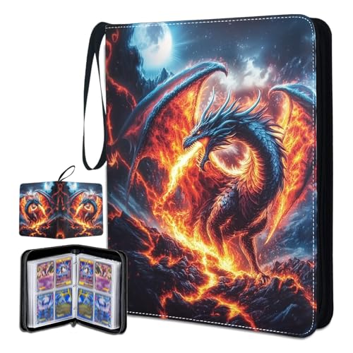 Card Binder 4 Pocket, Trading Card Binder Holder 400 Cards, Double-Sided Collectible Case for Game Cards, Dragon Binder for Collectors, Album Book Storage Collection Gifts for Boys and Girls - color: Dragon-Fire, size: 400 Pockets