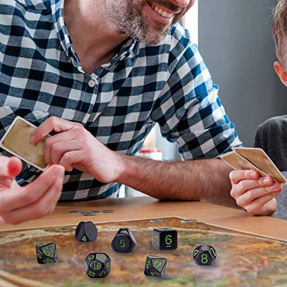 AUSTOR 15 Pieces Complete Polyhedral Dice Set D3-D100 Game Dice Set with a Leather Drawstring Storage Bag for Role Playing Table Games(Black & Green) - color: Black & Green