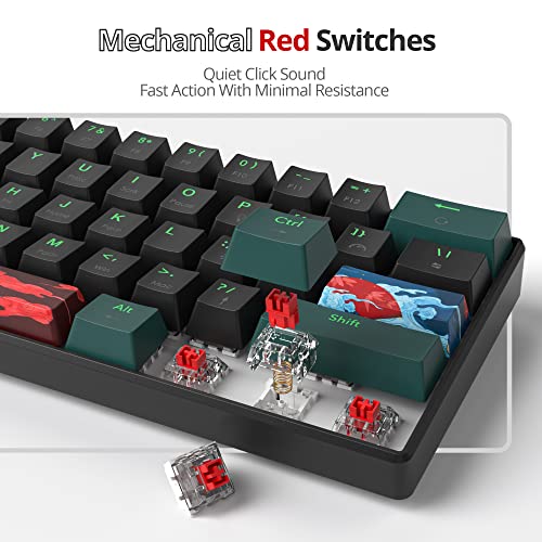 Portable 60% Mechanical Gaming Keyboard Green/Black, Rainbow Backlit Wired Key Board with Red Switch, Compact 61 Keys Mini Office Keyboards for Laptop PC (61 Soundwave B/Red Switch) - color: 61 Soundwave B/Red Switch