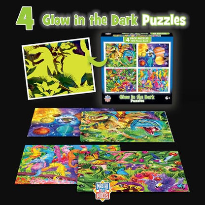 MasterPieces – Jigsaw Puzzle Set for Kids 6+ Years, 4-Pack of 100 Pieces, Educational and Fun Game, Blue Glow in The Dark Collection, Gift Idea for Children, 8" x 10 - style: Glow in the Dark V2