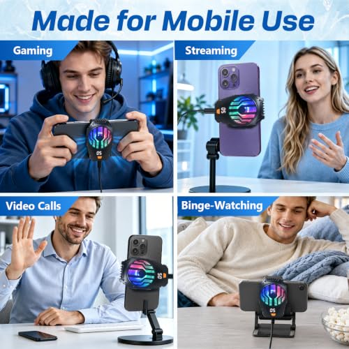 Clip-On Phone Cooler Semiconductor Cooling Fan - RGB Display Three-Speed Gaming Cell Phone Cooler Radiator for Mobile Cooling Pad Live Broadcasting Vlog Video Call