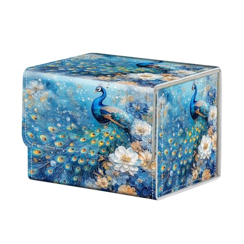 Peacock Floral Art for MTG Deck Box, 100+ Double Sleeved Card Storage Case, PU Leather Commander Deck Case for TCG Magic Yugioh, Magnetic Closure - color: Peacock Floral Art