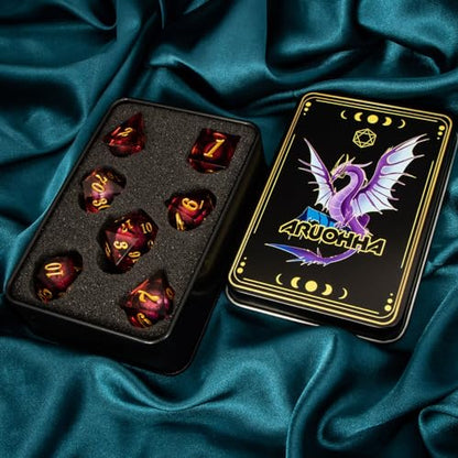 ARUOHHA DND Dragon Eye Dice Liquid Core Red Resin Sharp Edged Dice with Gift Box, Polyhedral D and D Dice Set Handmade Role Playing Game D20 D12 D10 D8 D6 D4 - color: Ly01-red