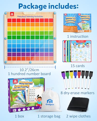 Coogam Handwriting Hundred Board, Wooden Montessori Math Manipulative | 1-100 Counting Toy, Alphabet Writing Practice, Preschool Learning, Fine Motor Skills Game for Kids 3-8 with Storage Bag
