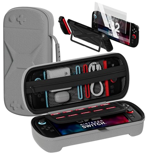 QUAGGY Designed for Nintendo Switch 2 (2025), TPU&PC Ultra-Slim Protective Case, Game Card Slots, All In One Carrying Case for Switch 2 Accessories [Bult-in 2 Screen Protector] Grey - color: Black+grey bag