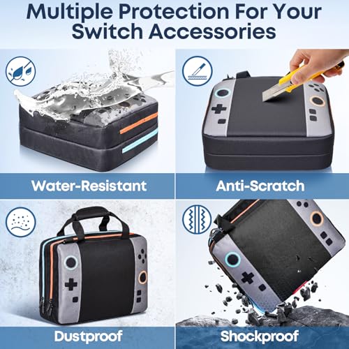 Switch 2 Bag,Switch 2 Travel Case for Nintendo 2 Console & OLED - Hard Shell Protective Storage Bag Carrying Case for Pro Controller, Dock, Joycon, Charger, Cables,14 Game Card Slots, Accessories - size: Large