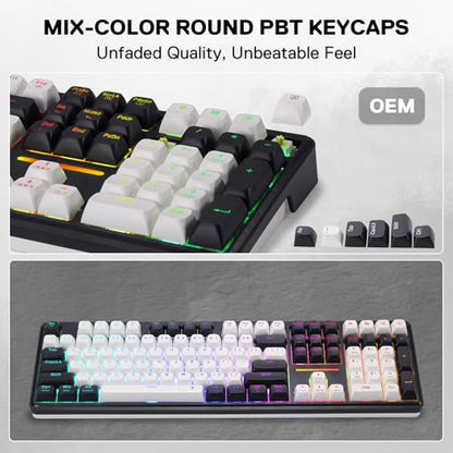 Redragon K745 PRO Wireless Gasket RGB Gaming Keyboard, 108 Keys Mechanical Keyboard w/Extra 4 Hotkeys, Hot-Swap Socket, 5-Layer Noise Dampening, See-Through Round PBT Keycaps, Mint Mambo Switch - color: Abyssal Blue, size: 108 Keys