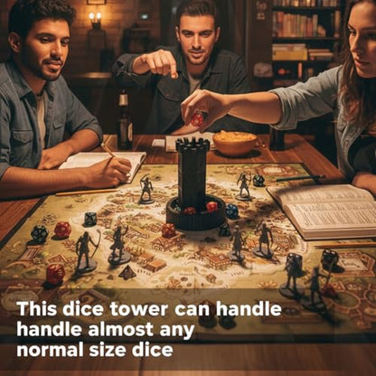Castle Retro DND Dice Rolling Dice Tower Dungeons and Dragons Dice Jail D&D Accessories (Random 7PCS D20 Dice Set Included) Black