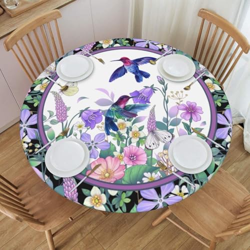 Hummingbird Flower Tablecloth Round Elastic Fitted Table Cover Washable Tablecloths for Dining Party Picnic Indoor Outdoor 40-44 inch - color: Hummingbird Small, size: 40" (Round)