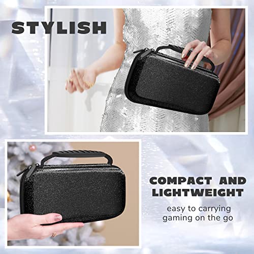 homicozy Glitter Carrying Case Compatible with Nintendo Switch OLED & Switch Console,Black Protective Hard Travel Case Shell Pouch for Nintendo Switch Console/Accessories,Switch Gaming Cases for Girls - color: Black