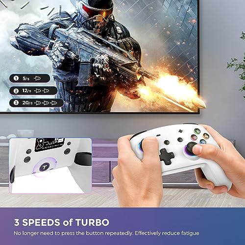 ECHTPower Switch 2 Pro Controller with Hall Effect Joysticks, One-Key Wake-Up for Switch 2, Wireless Controller for Switch 2/Switch/Lite/OLED, Turbo Button, 4 Back Buttons, RGB Lighting, 3.5mm Jack, Dual Vibration, 6-Axis Gyro (White 1) - color: White 1