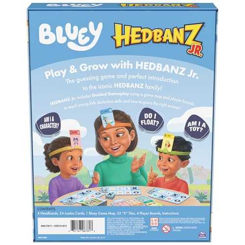 Spin Master Games, Bluey Hedbanz Jr., Picture Guessing Card Game, Includes Illustrations from Bluey, Easy to Play for Family & Kids, 2-4 Players, for Ages 5 & Up - style: Bluey Hedbanz Jr