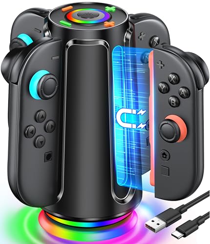 Switch 2 Charging Dock for Nintendo Controller Joy Con (2025), Mocagen Joy-Con 2 Charger Station with Dynamic Light, Magnetic Mount for 4 in 1 Switch 2 Joy-con Accessories - size: Round
