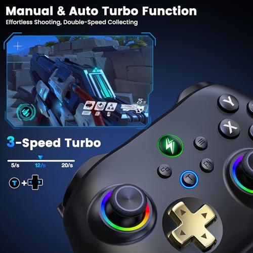Wireless PC Gaming Controller - Hall Effect Joystick - No Drift, 2.4G & Wired 1000Hz Polling Rate, Remappable Buttons, Turbo & Vibration, Bluetooth Gamepad for PC/Switch/iOS/Android with Charging Dock - color: Black